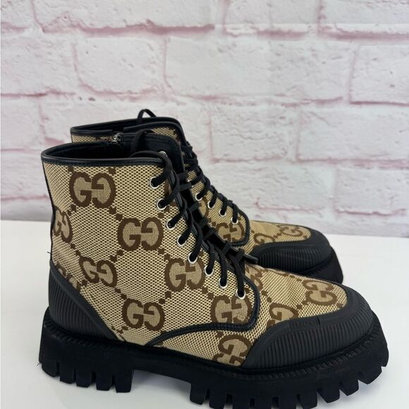 Gucci GG Canvas Printed Lace Up Combat Boots 8.5 main image 7